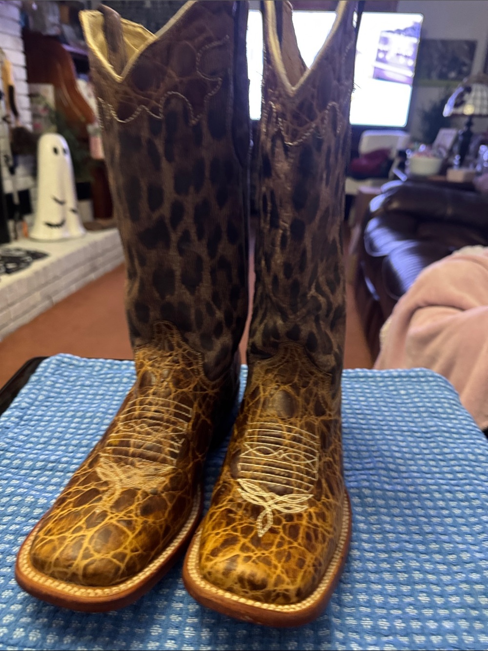 Ferrini Brown and Tan Leopard Print Lace-Up Western Boots